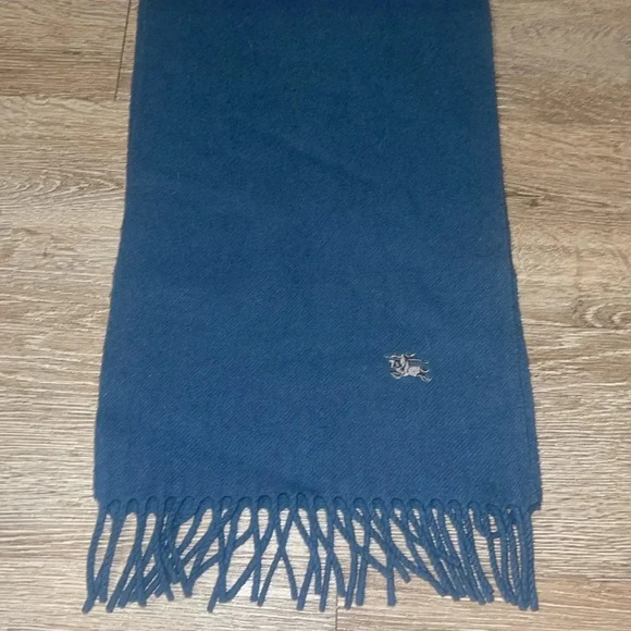 Vintage Burberrys Logo Scarf blue 100% wool - Picture 1 of 10